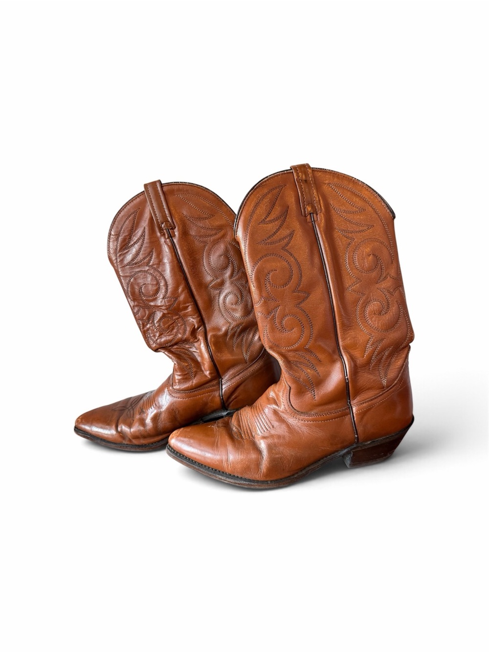 Vintage Mens Cognac Brown Leather Cowboy Boots 11.5 D Made in USA